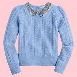 J Crew Pointelle cable-knit crewneck with beaded collar